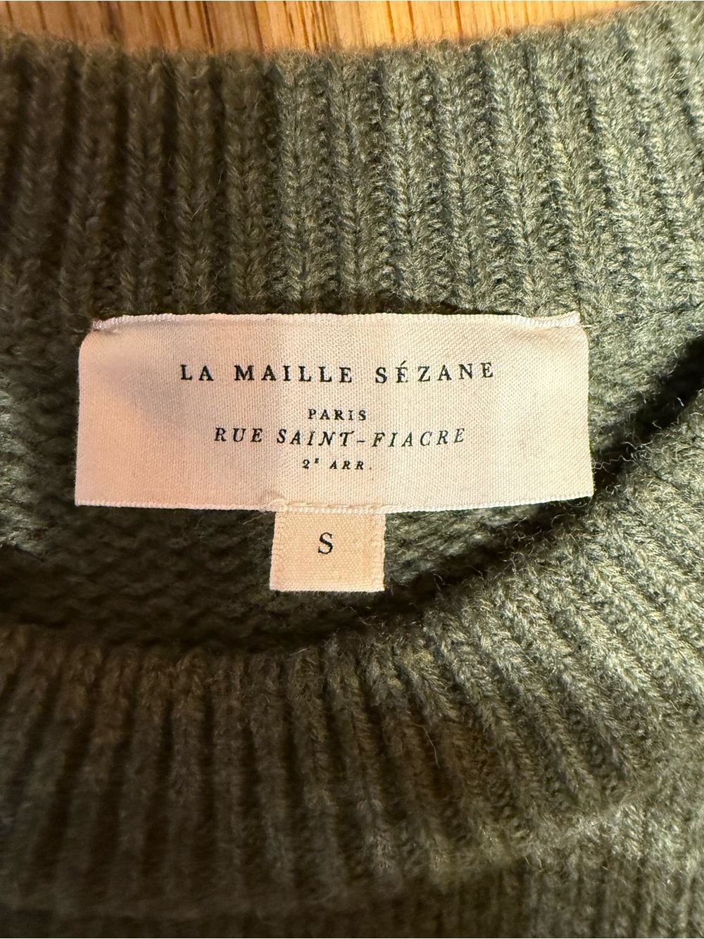 Sézane La Maille Olive Green Merino Wool Military Shoulder Sweater Size S - Picture 9 of 12